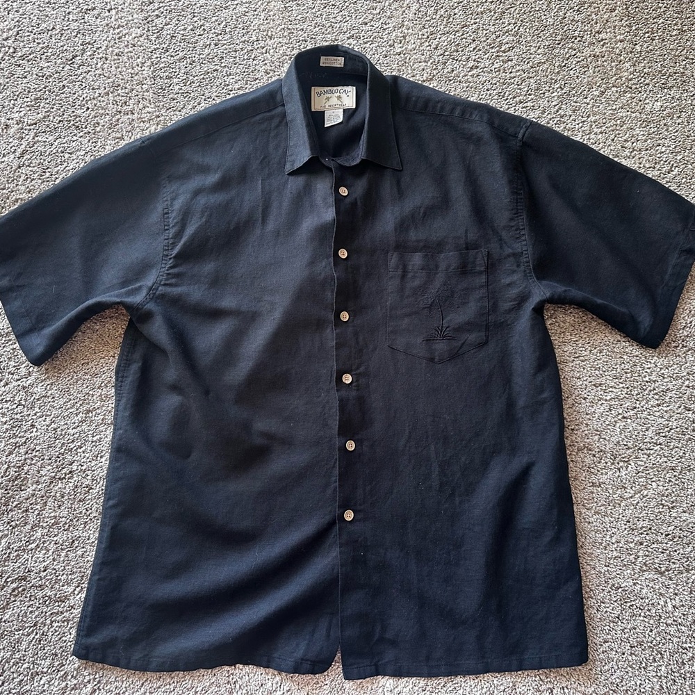 Men's black linen Casual Button Down Shirt
